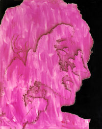 1987<br> pittura industriale, smalto alla anilina, fotografia emulsionata su tela<br>cm 100x80