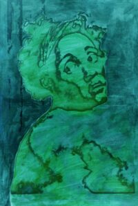 1987<br> pittura industriale, smalto alla anilina, fotografia emulsionata su tela<br>cm 100x70