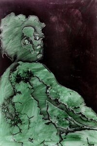 1987<br> pittura industriale, smalto alla anilina, fotografia emulsionata su tela<br>cm 100x70