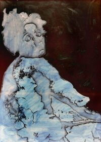 1987<br> pittura industriale, smalto alla anilina, fotografia emulsionata su tela<br>cm 100x70