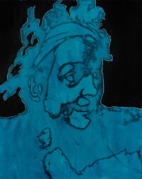 1987<br> pittura industriale, smalto alla anilina, fotografia emulsionata su tela<br>cm 100x80