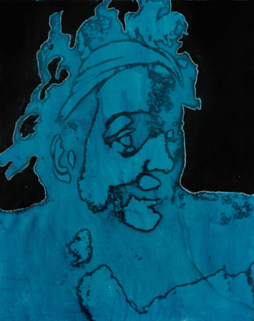 1987<br> pittura industriale, smalto alla anilina, fotografia emulsionata su tela<br>cm 100x80