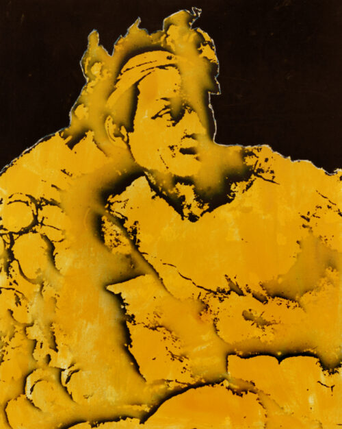 1987<br> pittura industriale, smalto alla anilina, fotografia emulsionata su tela<br>cm 100x80