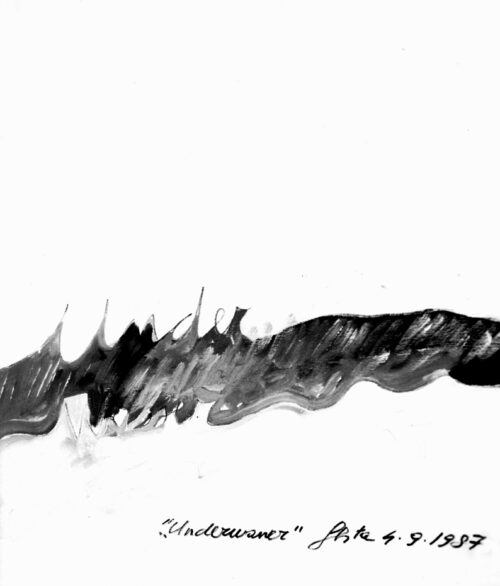 1987 4, 9<br>Underwasser<br>pittura industriale, tempera, pennarello su tela<br> cm 60x50