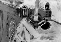 1987<br>Piazza del Popolo<br>pittura industriale, tempera, gessetto su tela<br> cm 70x100