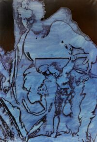 1987<br>pittura industriale, smalto alla anilina, fotografia emulsionata su tela<br>cm 100x70