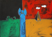 1987<br>'Angelo, a Sandro Zambito'<br>pittura industriale, tempera, gessetto su tela<br>cm 100x70