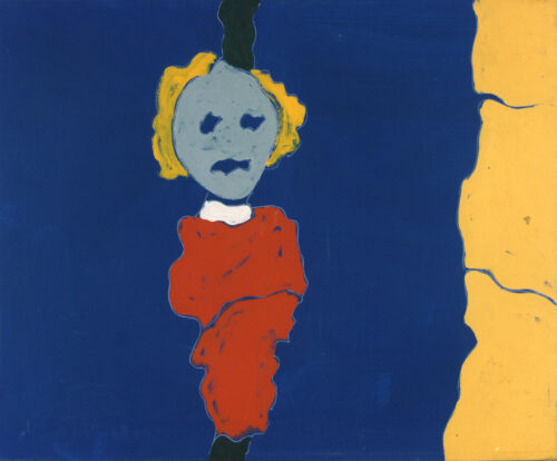 1987<br> La turista al foro<br> pittura industriale, tempera, matita su tela<br> cm 80x100