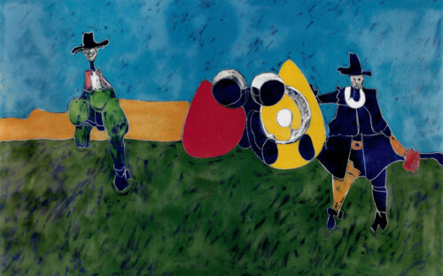 1987<br>La battaglia di Waterloo<br>pittura industriale, tempera, matita su tela<br>cm 180x280