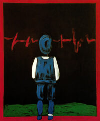 1987<br>Omaggio all'action painting<br>pittura industriale, tempera, gessetto su tela<br>cm 120x100