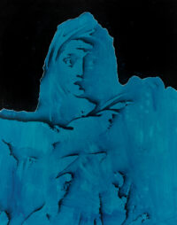 1987<br> pittura industriale, smalto alla anilina, fotografia emulsionata su tela<br>cm 100x80