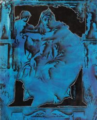 1987<br> pittura industriale, smalto alla anilina, fotografia emulsionata su tela<br>cm 100x80