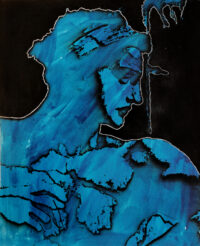 1987<br> pittura industriale, smalto alla anilina, fotografia emulsionata su tela<br>cm 100x80