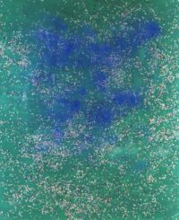 1987<br> pittura industriale, colore a spruzzo, coriandoli su tela e cellophane<br> cm 160x130