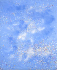 1987<br>pittura industriale, colore a spruzzo, coriandoli su tela e cellophane<br> cm 160x130