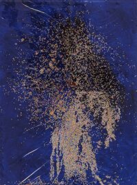 1987<br> La galassia di Andromeda, androgino<br> pittura industriale, coriandoli su tela e cellophane<br> cm 240x180