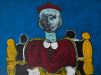 1987<br>' Cardinale, a Buganelli '<br> pittura industriale, tempera, gessetto su tela<br> cm 60x80