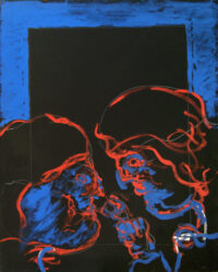 1987<br> pittura industriale, tempera, gessetto su tela<br> cm 100x80
