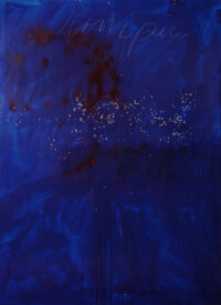 1987<br> Olimpia<br> pittura industriale, coriandoli su tela, cellophane<br> cm 200x150