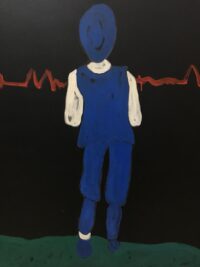 1987<br>Omaggio all'action painting<br>pittura industriale, tempera, gessetto su tela<br> cm 120x100<br>