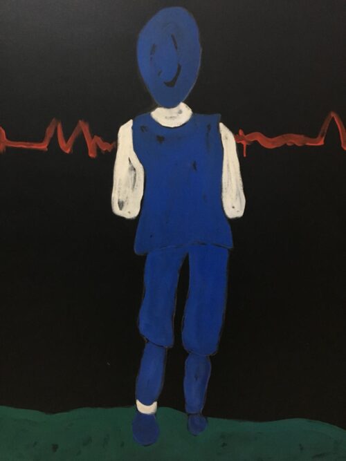 1987<br>Omaggio all'action painting<br>pittura industriale, tempera, gessetto su tela<br> cm 120x100<br>