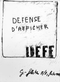 1987 3, 3<br> Defense d'afficher<br>tempera e pennarello su tela<br> cm 50x35