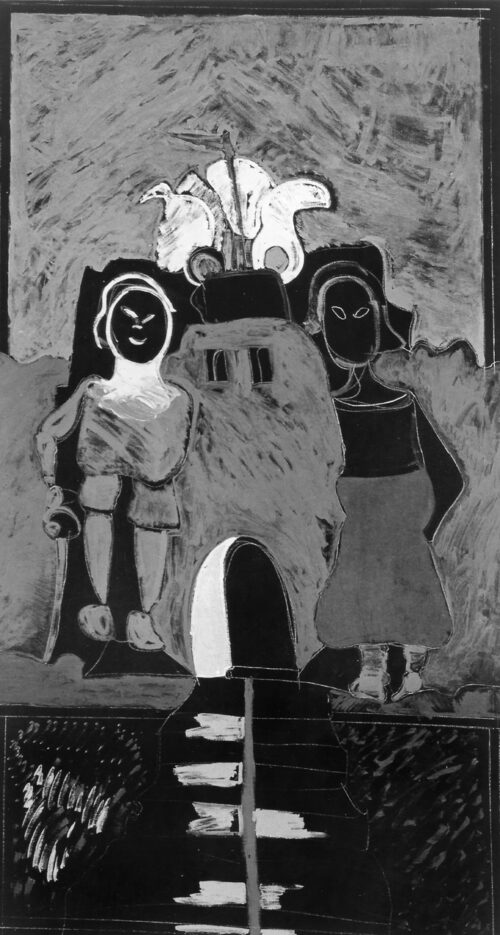 1987<br>pittura industriale, tempera, gessetto su tela<br> cm 250x130