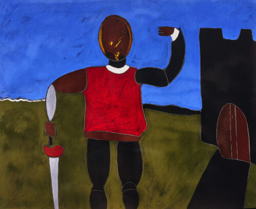 1987<br> I Nostri Antenati<br>pittura industriale, tempera, gessetto su tela<br> cm 130x160