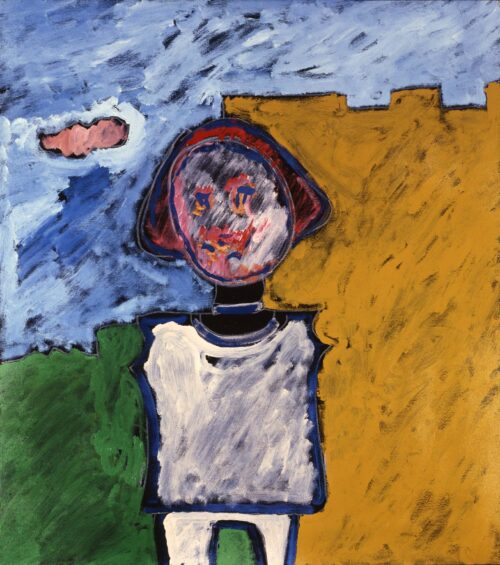 1987<br> pittura industriale, tempera, gessetto su tela<br> cm 90x80