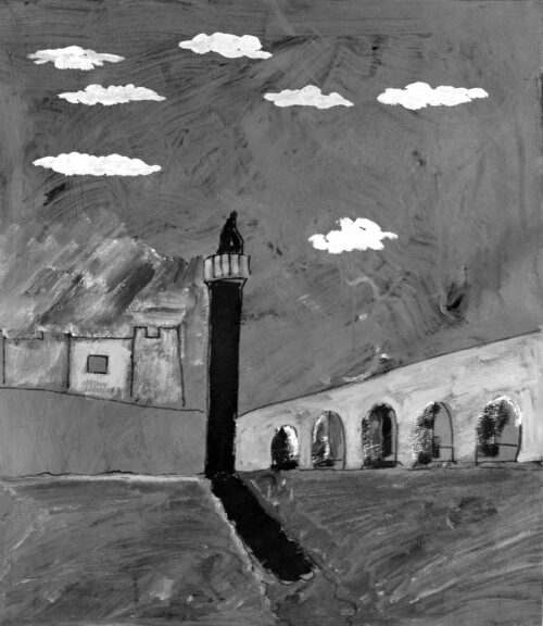 1987 2, 9<br> Piazza d'Italia, per Antonella<br>pittura industriale, tempera, pennarello su tela<br> cm 70x60