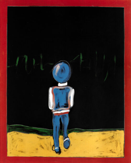 1987<br> Omaggio alla pittura d'azione<br>pittura industriale, tempera, gessetto su tela<br>cm 100x80