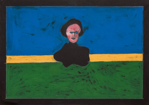 1987<br> Piazza delle Muse<br>pittura industriale, tempera, gessetto su tela<br> cm 70x100