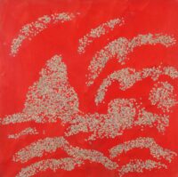 1987<br> pittura industriale, coriandoli su tela, cellophane<br>cm 100x100