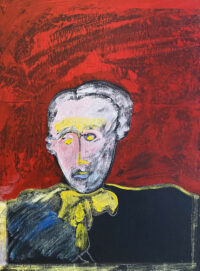 1987 7 maggio, Roma<br>All'amico Maurizio Terenzi dedico questo quadro, Ritratto di Mario Schifano<br>pittura industriale, tempera, gessetto su tela<br>cm 80x60