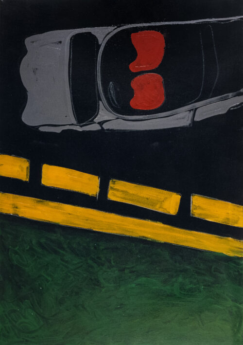 1987 26 maggio<br> pittura industriale, tempera, gessetto su tela<br> cm 70x100