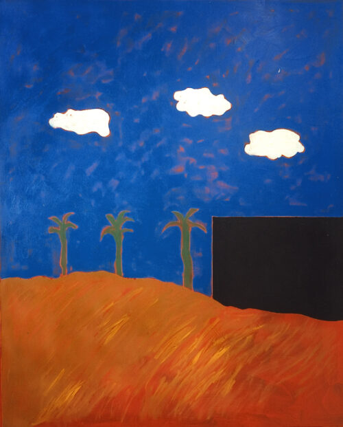 1987<br>L'ex casa del fascio sull'Appia nuova<br> pittura industriale, tempera, matita su tela<br> cm 130x160