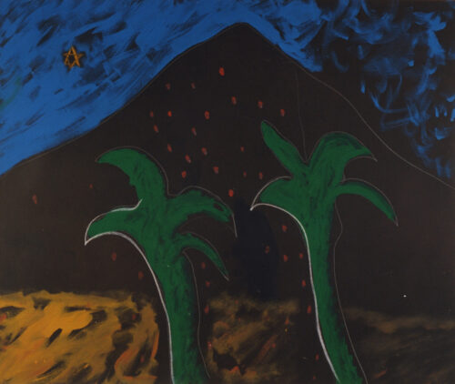 1987<br> pittura industriale, tempera, gessetto su tela<br> cm 100x120