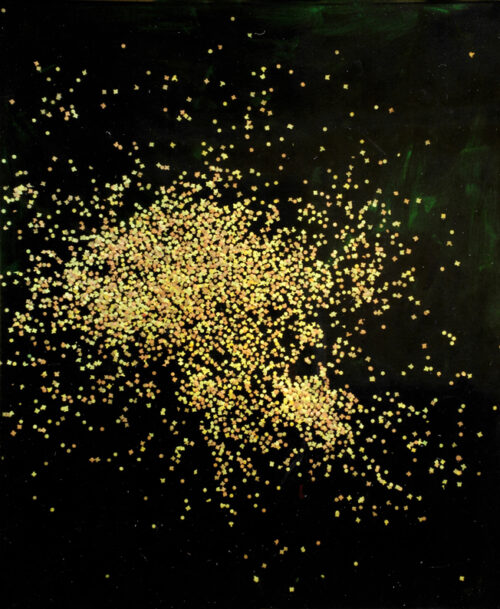 1987<br> Estate<br> pittura industriale, coriandoli su tela e cellophane<br> cm 120x100