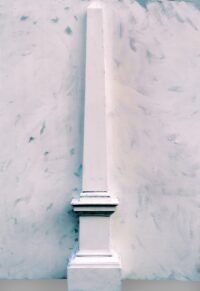 1963<br>Obelisco Piazza del Popolo<br>smalto industriale e obelisco in legno su tavola<br>cm 115x90