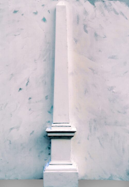 1963<br>Obelisco Piazza del Popolo<br>smalto industriale e obelisco in legno su tavola<br>cm 115x90