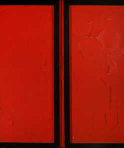 1964<br>Piazzale delle Muse<br>smalto industriale e collage di legno su tela<br>cm 130x130